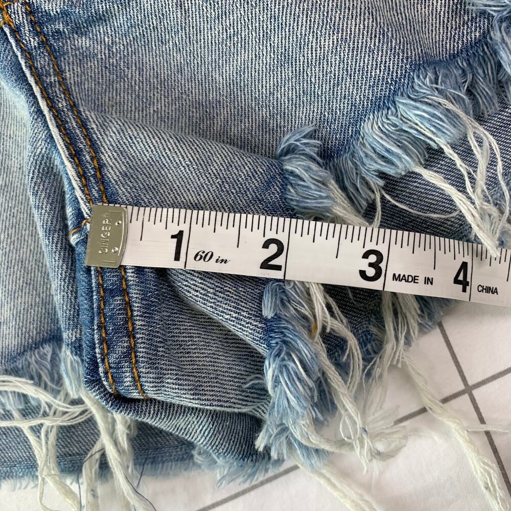 One Teaspoon Shorts Womens 25 Blue Bandits High Rise Distressed Raw Hem Ripped - Picture 9 of 10